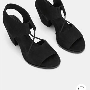 Eileen Fisher Black Suede Slingback Block Heel Sandals